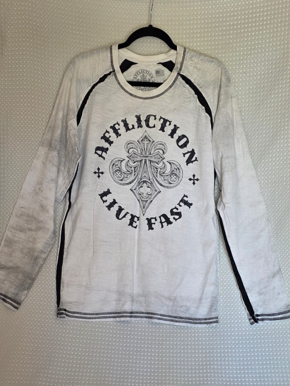 Affliction White and Black Live Fast Graphic Long Sleeve Tee